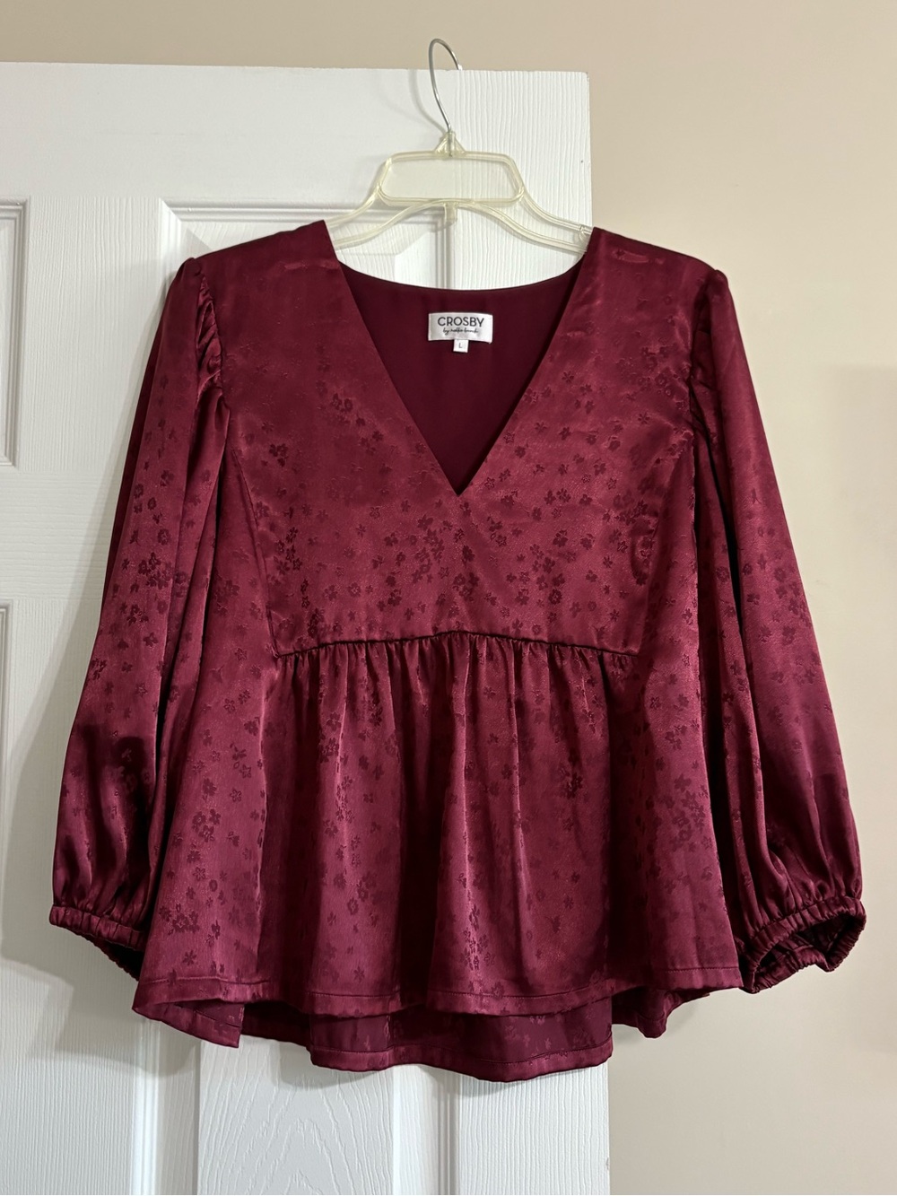 CROSBY by Mollie Burch Burgundy Floral Jacquard Blouse L